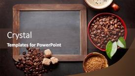  Presentation with coffee beans - Amazing PPT theme having roasted-coffee-beans-ground-powder backdrop and a tawny brown colored foreground