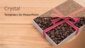  Presentation with coffee beans - Audience pleasing slide deck consisting of roasted-coffee-beans-in-gift backdrop and a coral colored foreground