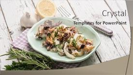  Presentation with lemon - PPT theme having roasted cuttlefish with parsley and lemon background and a white colored foreground