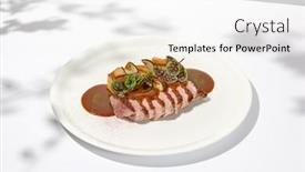  Presentation with white plate - PPT theme with roasted-duck-breast-with-potato background and a white colored foreground