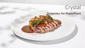  Presentation with white plate - Presentation design enhanced with roasted-duck-breast-with-potato background and a white colored foreground