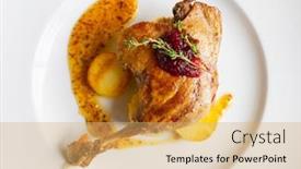  Presentation with duck - PPT theme consisting of roasted-duck-leg-with-potato background and a yellow colored foreground