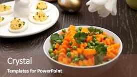  Presentation with bunch of green peas - Presentation design having roasted easter ham dish devil background and a tawny brown colored foreground