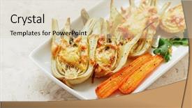  Presentation with olive - Colorful slide deck enhanced with roasted fennel with cheese sliced backdrop and a soft green colored foreground