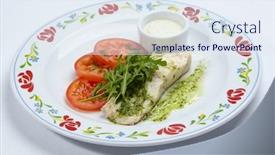  Presentation with sauce - PPT layouts with roasted-fish-with-sauce background and a sky blue colored foreground