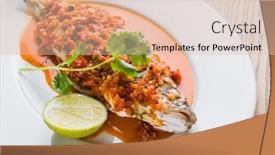  Presentation with rustic wood wooden frame - Presentation theme consisting of roasted-fish-with-sauce background and a lemonade colored foreground
