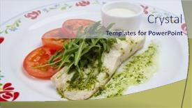  Presentation with sauce - Colorful theme enhanced with roasted-fish-with-sauce backdrop and a sky blue colored foreground