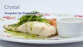  Presentation with sauce - PPT theme having roasted-fish-with-sauce background and a sky blue colored foreground