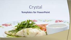  Presentation with sauce - Presentation design consisting of roasted-fish-with-vegetables background and a sky blue colored foreground