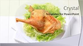  Presentation with roasted chicken - PPT theme with roasted half chicken on nest of shredded lettuce background and a blonde colored foreground
