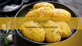  Presentation with garlic - Presentation featuring roasted-hasselback-potatoes-with-garlic background and a gold colored foreground