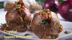  Presentation with potato - Cool new PPT theme with roasted-jacket-potato-filled backdrop and a tawny brown colored foreground