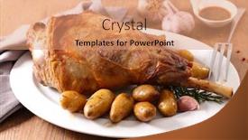  Presentation with sauce - Slide set having roasted-lamb-leg-with-potato background and a coral colored foreground