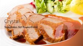  Presentation with vegetables - Amazing PPT layouts having roasted-loin-slices-with-vegetables backdrop and a coral colored foreground