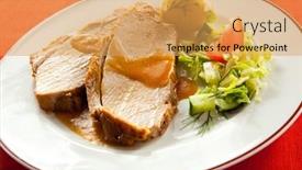  Presentation with vegetables - Audience pleasing PPT theme consisting of roasted-loin-slices-with-vegetables backdrop and a yellow colored foreground