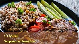  Presentation with cucumbers - Beautiful slide deck featuring roasted-meat-buckwheat-and-pickled backdrop and a tawny brown colored foreground