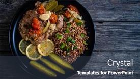  Presentation with cucumbers - Theme with roasted-meat-buckwheat-and-pickled background and a ocean colored foreground