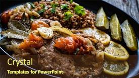  Presentation with cucumbers - PPT layouts featuring roasted-meat-buckwheat-and-pickled background and a tawny brown colored foreground
