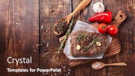  Presentation with beef meat soup stew - Presentation design consisting of roasted-meat-grilled-beef-steak background and a tawny brown colored foreground