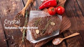  Presentation with meat beef - Beautiful PPT theme featuring roasted-meat-grilled-beef-steak backdrop and a tawny brown colored foreground