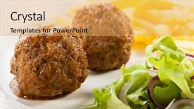  Presentation with salad - PPT theme featuring roasted meatballs fries and vegetable salad background and a yellow colored foreground