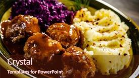  Presentation with meatball - Audience pleasing theme consisting of roasted meatballs mashed potatoes backdrop and a wine colored foreground