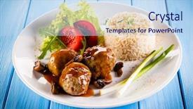  Presentation with rice - Slides with roasted meatballs rice and vegetables background and a light blue colored foreground