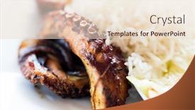  Presentation with octopus - PPT theme having roasted octopus sevred with rice on white plate closeup background and a lemonade colored foreground