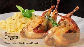  Presentation with quail bird - PPT layouts featuring roasted or fried whole quails background and a coral colored foreground