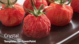  Presentation with vine - Slide set with roasted peeled red vine tomatoes background and a tawny brown colored foreground