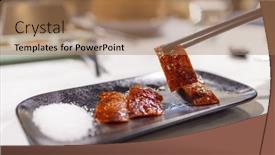  Presentation with duck - Slide deck with roasted-peking-duck-skin-dipping background and a coral colored foreground
