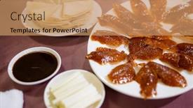  Presentation with duck - Slide deck featuring roasted-peking-duck-with-sauce background and a coral colored foreground