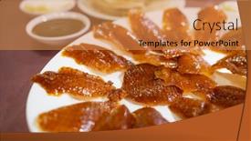  Presentation with duck - Slides having roasted-peking-duck-with-sauce background and a gold colored foreground
