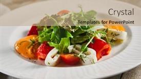  Presentation with textile - Slide deck having roasted-pepper-salad-with-calamari background and a coral colored foreground