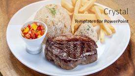  Presentation with french fries - Presentation theme consisting of roasted-picanha-rice-french-fries background and a coral colored foreground