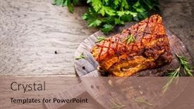  Presentation with cutting board - Presentation theme consisting of roasted-pork-belly-with-crust background and a coral colored foreground