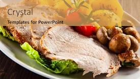  Presentation with wooden - Slide set featuring roasted-pork-ham-champignons background and a yellow colored foreground