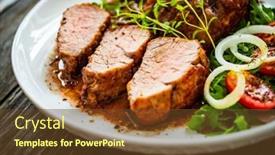 Presentation with mushrooms - PPT theme enhanced with roasted-pork-loin-with-shimeji background and a tawny brown colored foreground