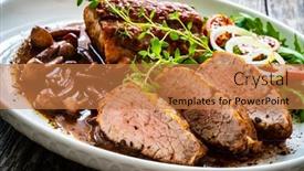  Presentation with mushrooms - Presentation theme featuring roasted-pork-loin-with-shimeji background and a coral colored foreground