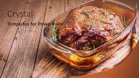  Presentation with meat - PPT layouts having roasted-pork-meat-with-potatoes background and a coral colored foreground