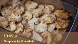  Presentation with spices - Presentation design having roasted-potato-moussaka-with-spices background and a violet colored foreground