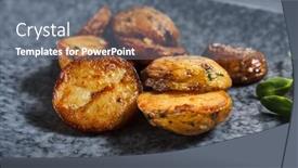  Presentation with vintage food - Slides with roasted-potato-on-dark-restaurant background and a gray colored foreground