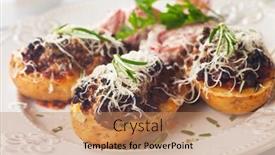  Presentation with ground beef - Presentation design enhanced with roasted-potatoes-stuffed-with-ground background and a coral colored foreground