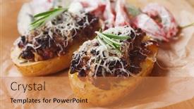  Presentation with ground beef - Cool new PPT theme with roasted potatoes stuffed with ground beef and parmesan cheese backdrop and a coral colored foreground