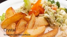  Presentation with vegetables - Presentation design consisting of roasted potatoes with vegetables background and a gold colored foreground