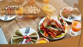  Presentation with thanksgiving - Cool new slide set with roasted poultry and other food backdrop and a yellow colored foreground