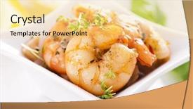  Presentation with white plate - Audience pleasing presentation consisting of roasted prawns in white plate backdrop and a blonde colored foreground