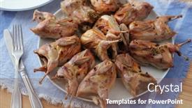  Presentation with round table - Beautiful PPT theme featuring roasted-quails-seasoned-with-red backdrop and a tawny brown colored foreground