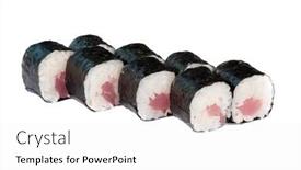  Presentation with fish tuna - Slide set with roasted-roll-with-tuna-fish background and a white colored foreground