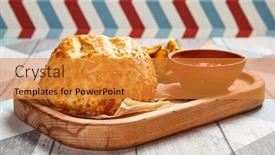  Presentation with fast food - Colorful PPT theme enhanced with roasted-round-cheese-loaf backdrop and a gold colored foreground